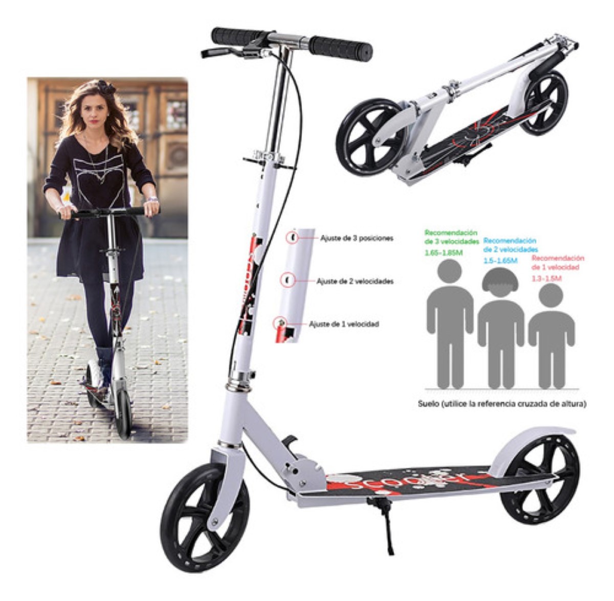 Scooter Patin Plegable Ajustable Para Adulto Blanco