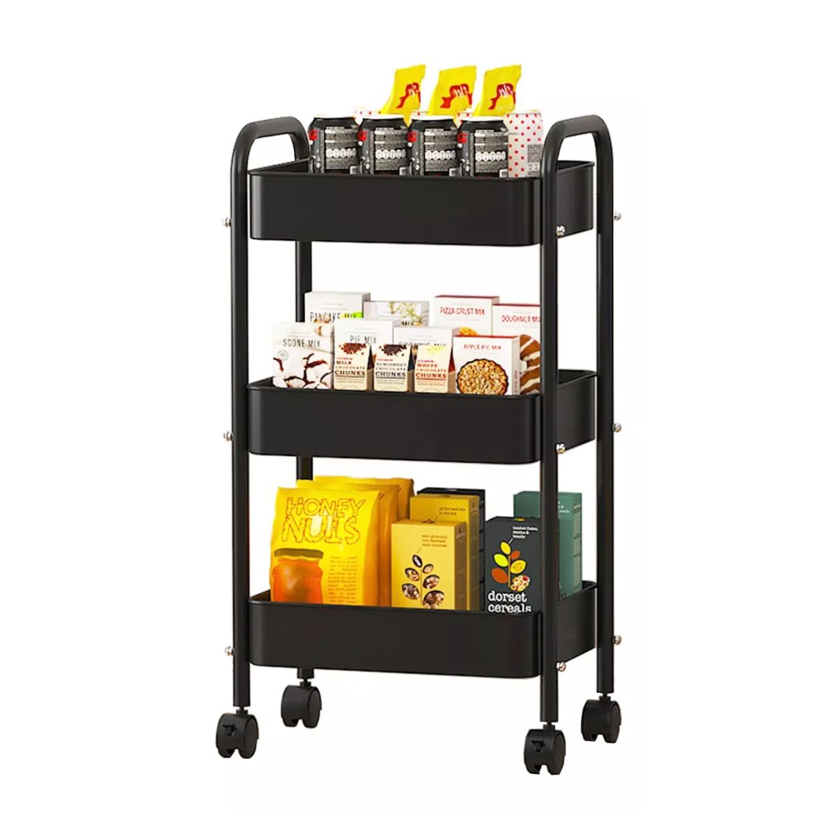 Carrito Organizador Multiusos De 3 Niveles Metálico C/ruedas Negro 