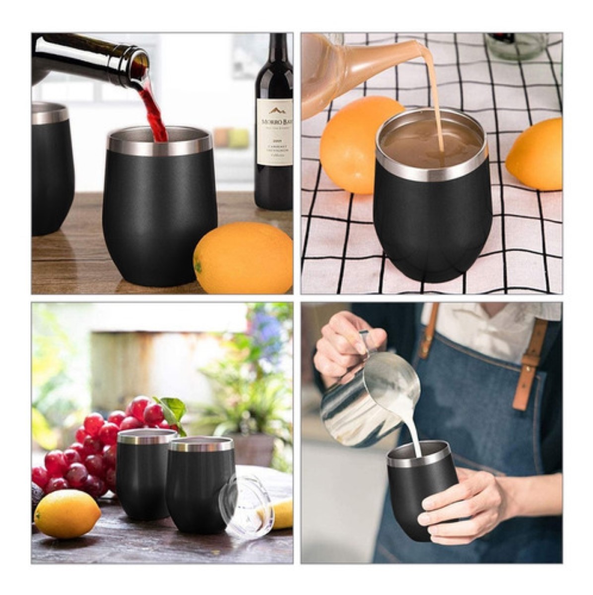 Vaso Termico Acero Inoxidable frio/calor 2 Piezas Negro 12 Oz