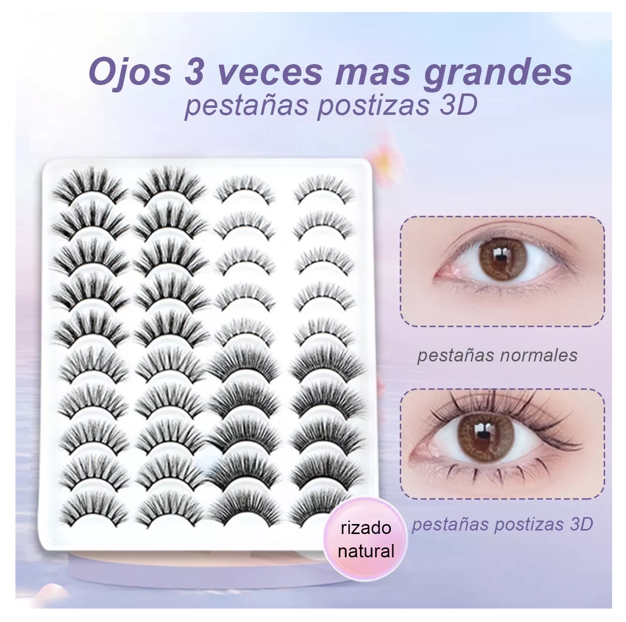 Kit De Pestañas Postizas 3d Mixtas De Visón Natural 20 Pares 