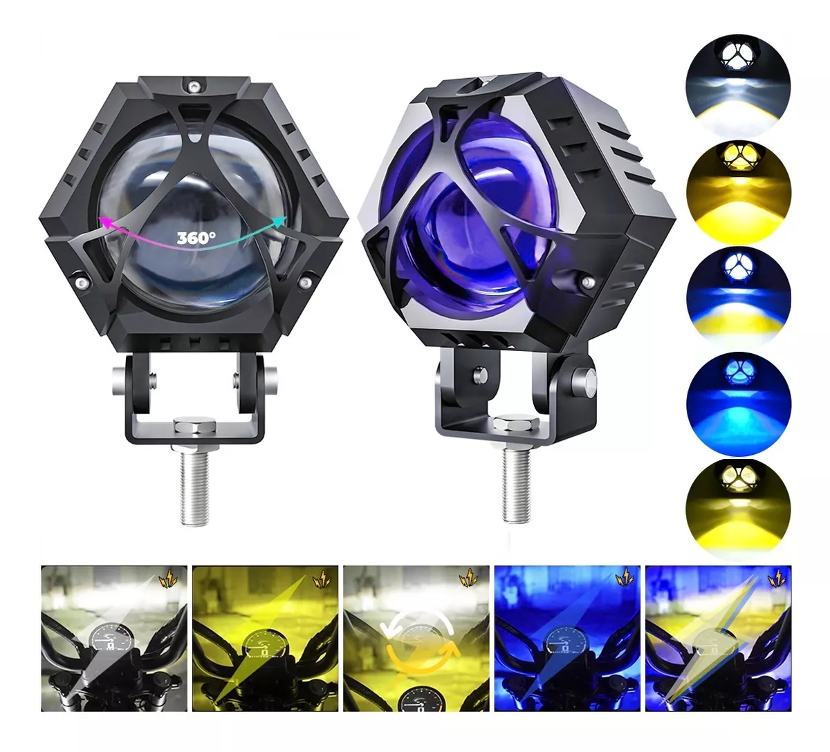 Faros Auxiliares de Lupa 120w Para Auto Con Estrobo 2 Piezas 