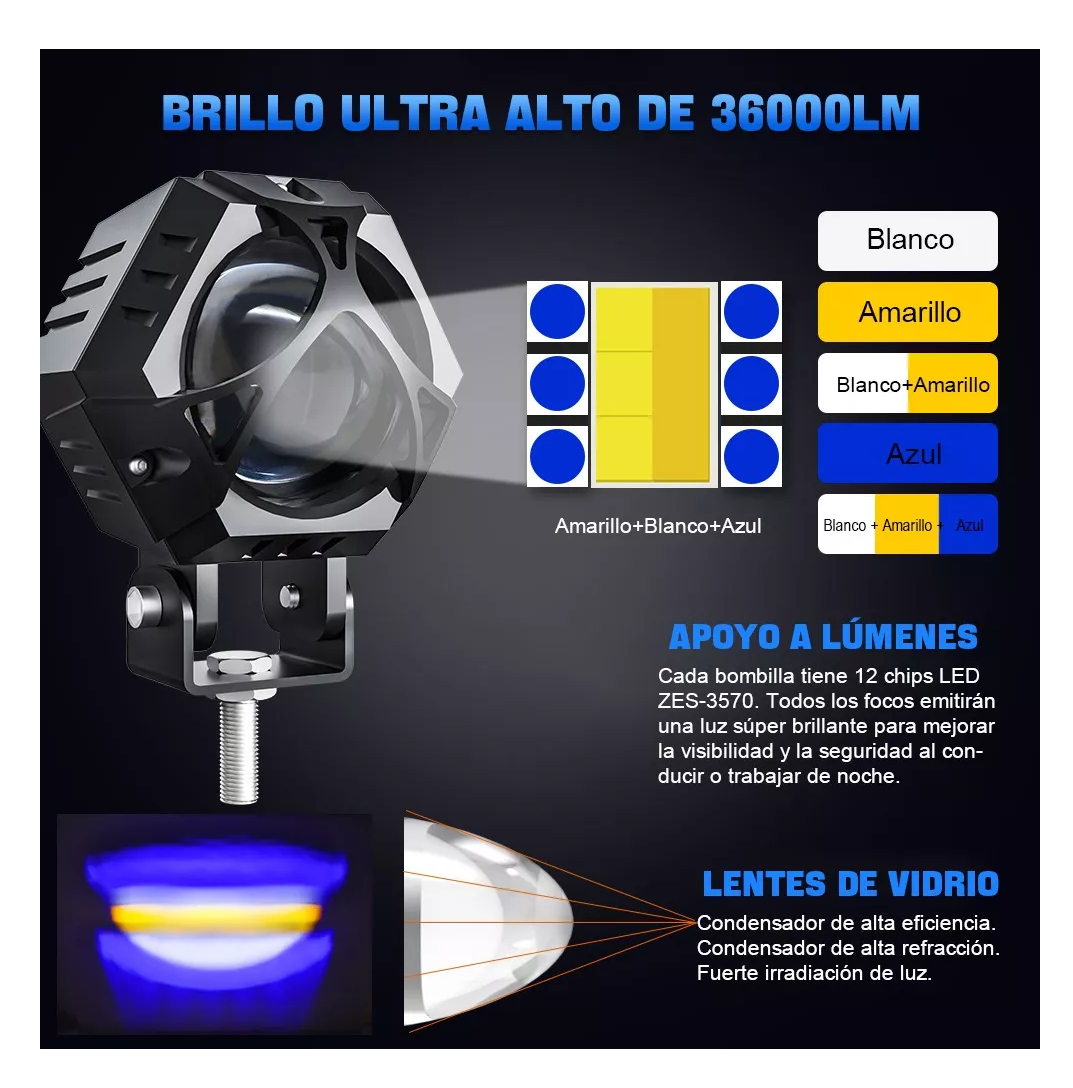 Faros Auxiliares de Lupa 120w Para Auto Con Estrobo 2 Piezas 