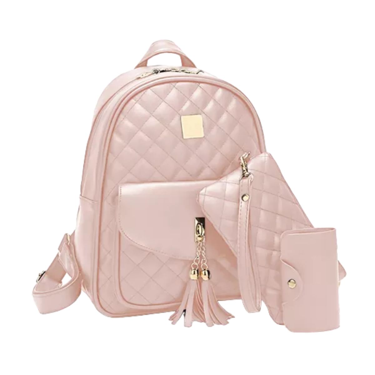 Mochilas de  Cuero Versátil Para Dama 3 Piezas  Rosa 