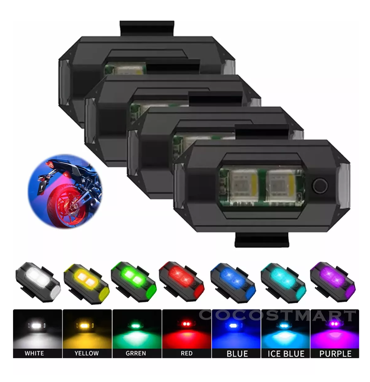 Mini Luces Moto Y Bicicleta 31 Funciones 4 Piezas Negras