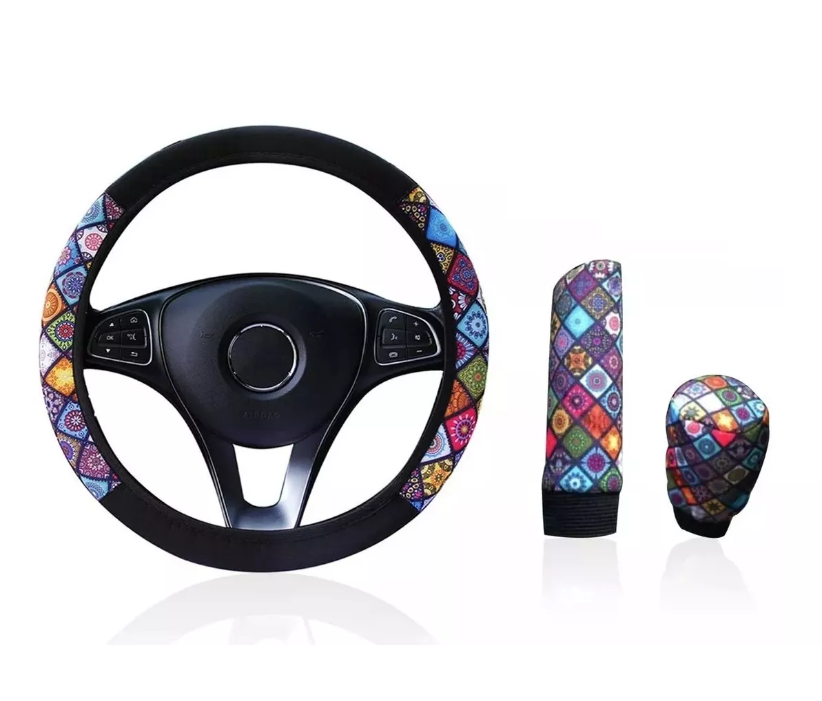 Kit Accesorio de Auto Funda Cubre Volante 3 Piezas