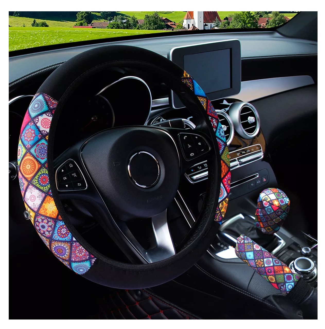 Kit Accesorio de Auto Funda Cubre Volante 3 Piezas 