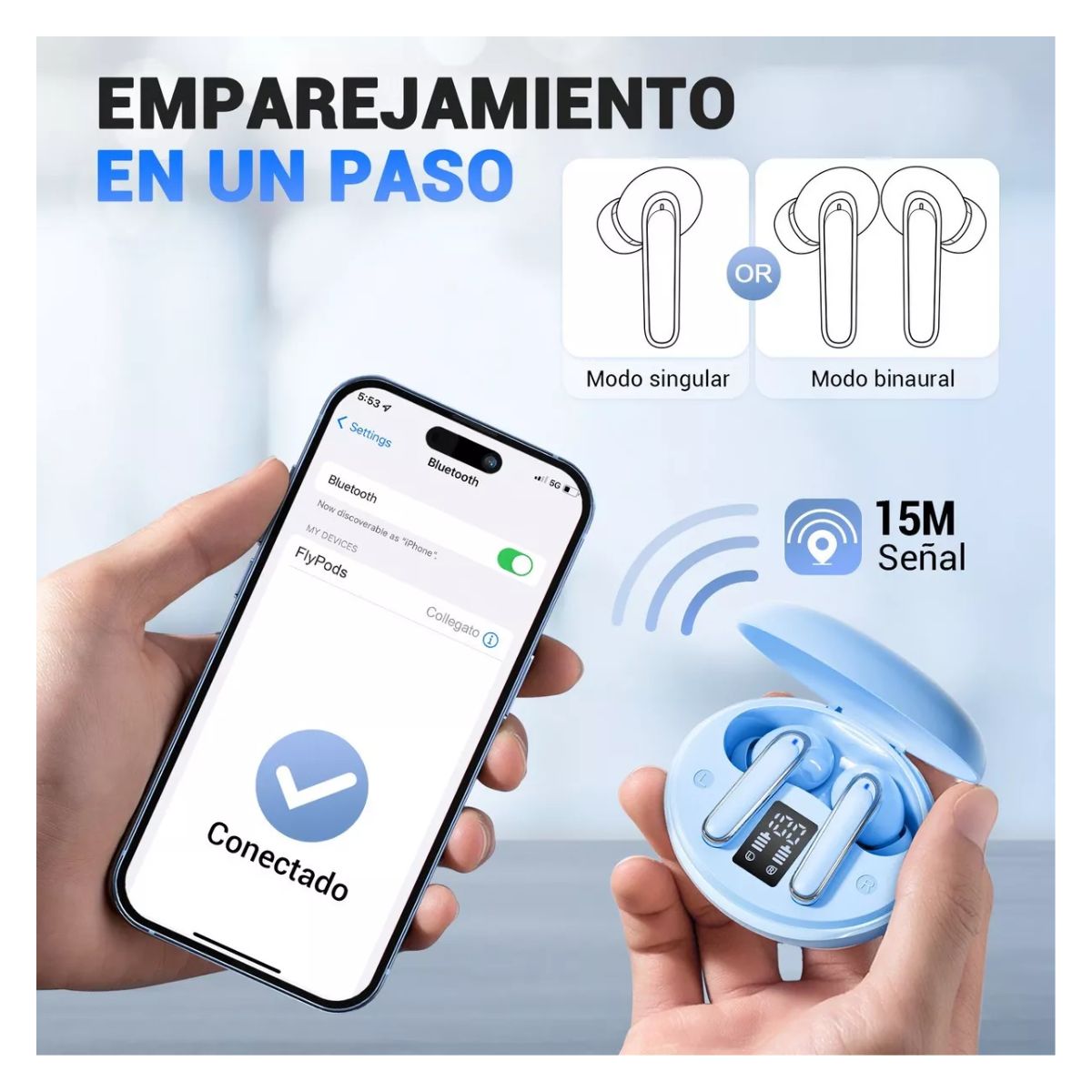 Audífonos in-ear inalámbricos Portatiles color Azul cielo 