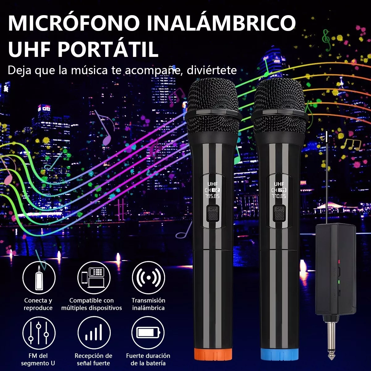 Set Profesional Microfono Inalambrico Karaoke Musicales General 2Pzas