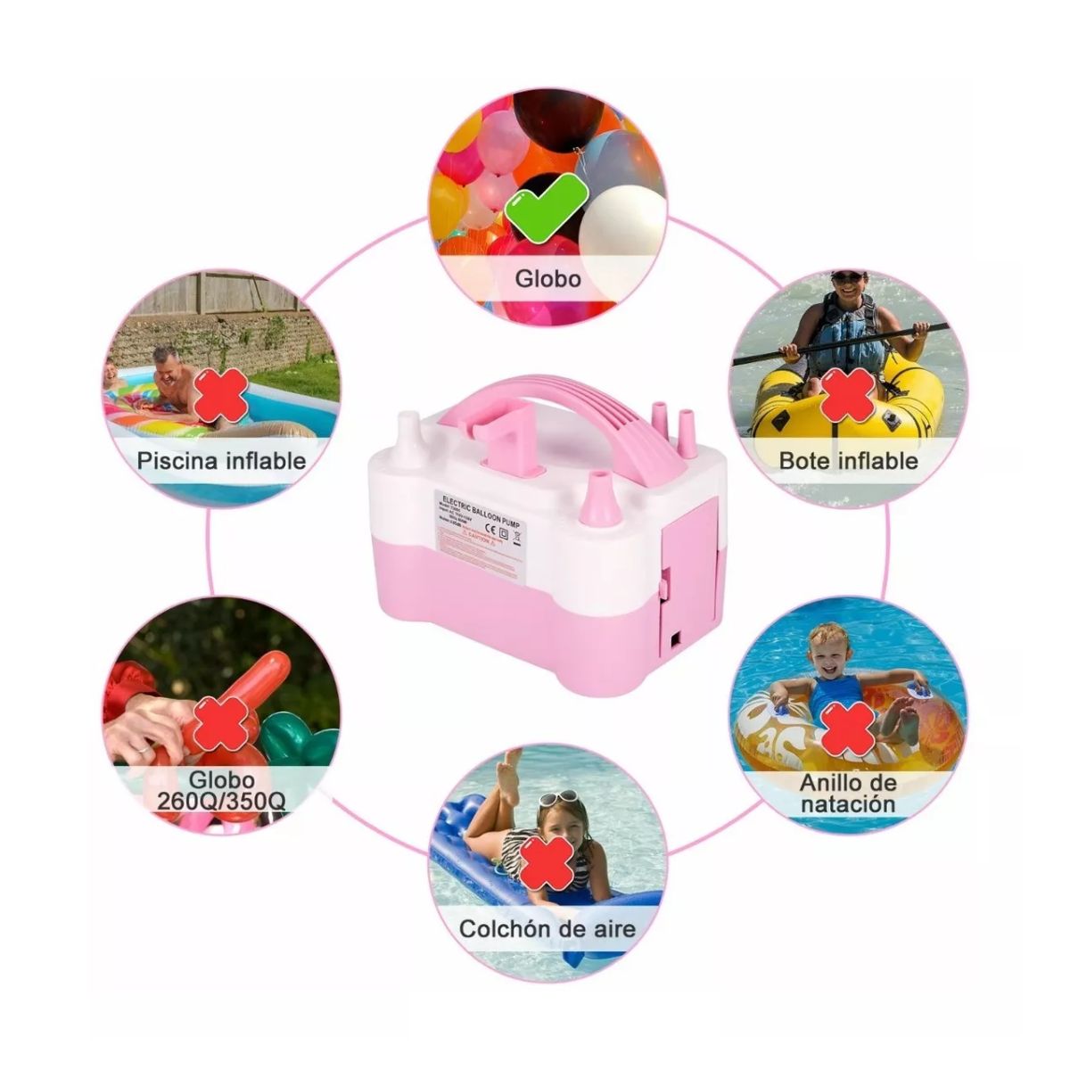 Maquina Para Inflar Globos Electrica Portatil Rosa con blanco 