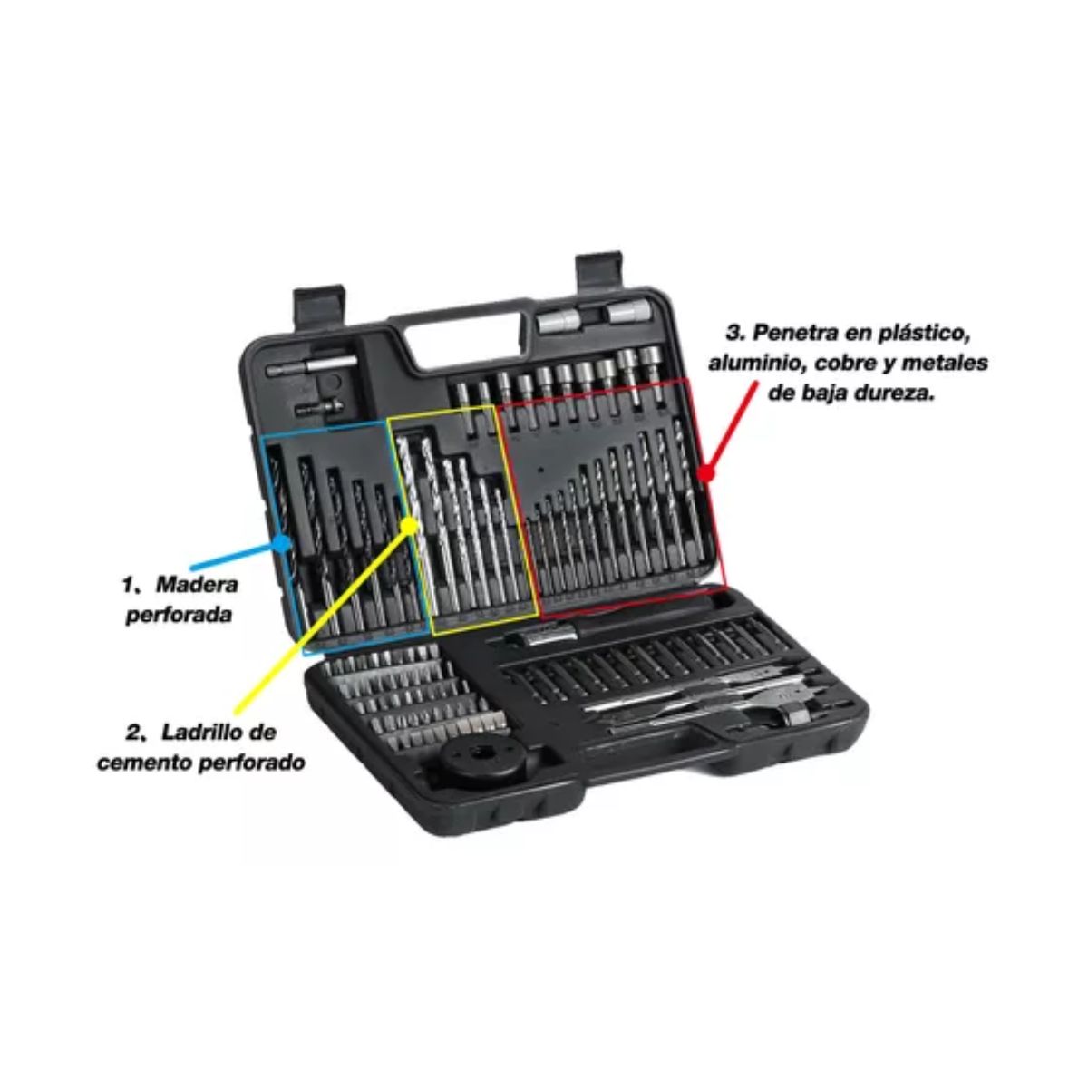 Juego De Brocas Multiuso De Herramientas con Estuche Negro 111 Piezas 