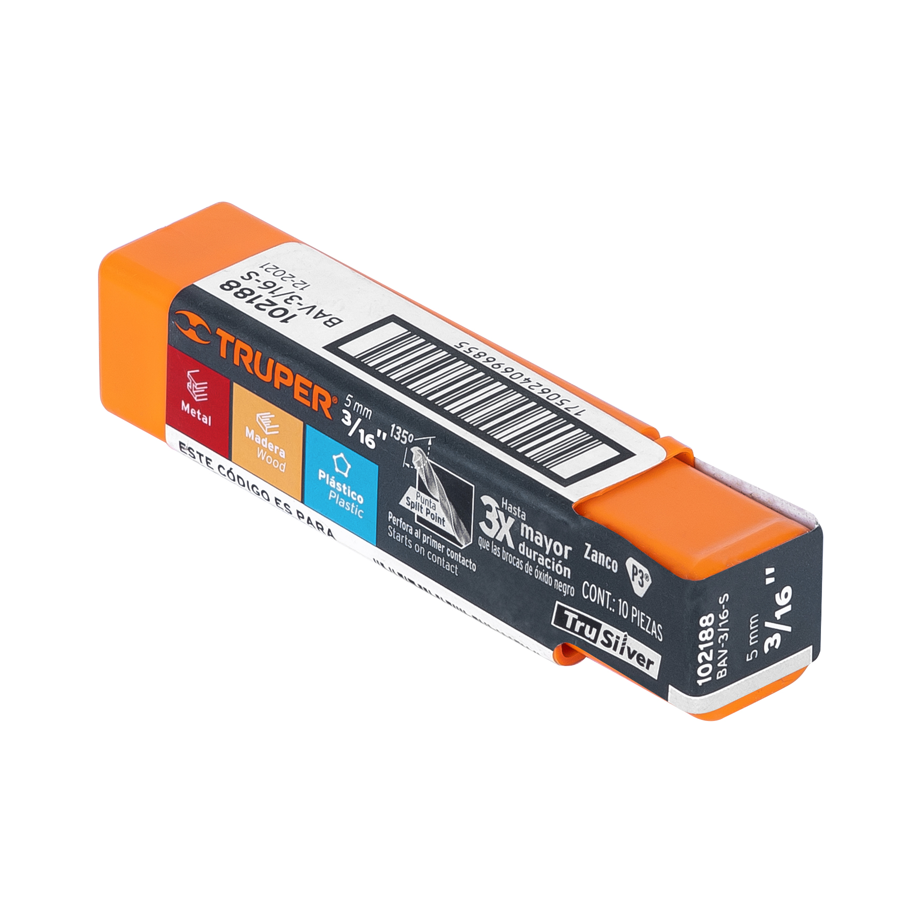 BROCA HSS 3/16" TRUSILVER PARA METAL, TRUPER 102188