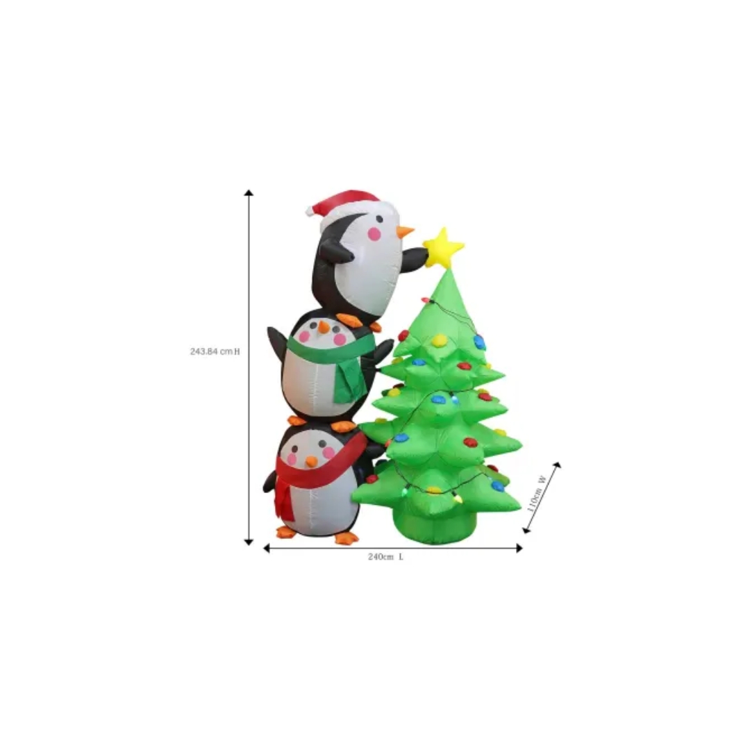 Inflable Navideño Members Mark Pingüino con Árbol 2.43m Bomba y Luces