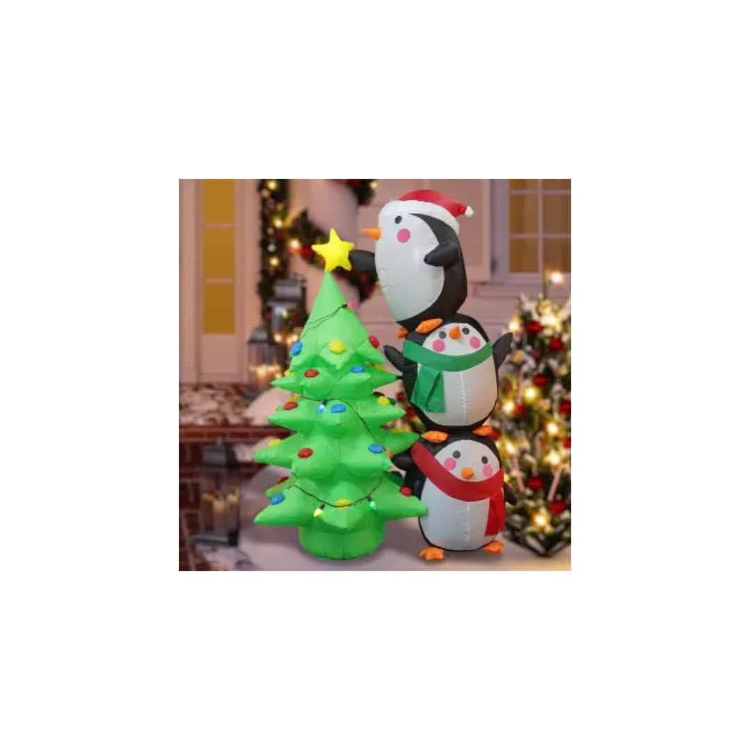 Inflable Navideño Members Mark Pingüino con Árbol 2.43m Bomba y Luces