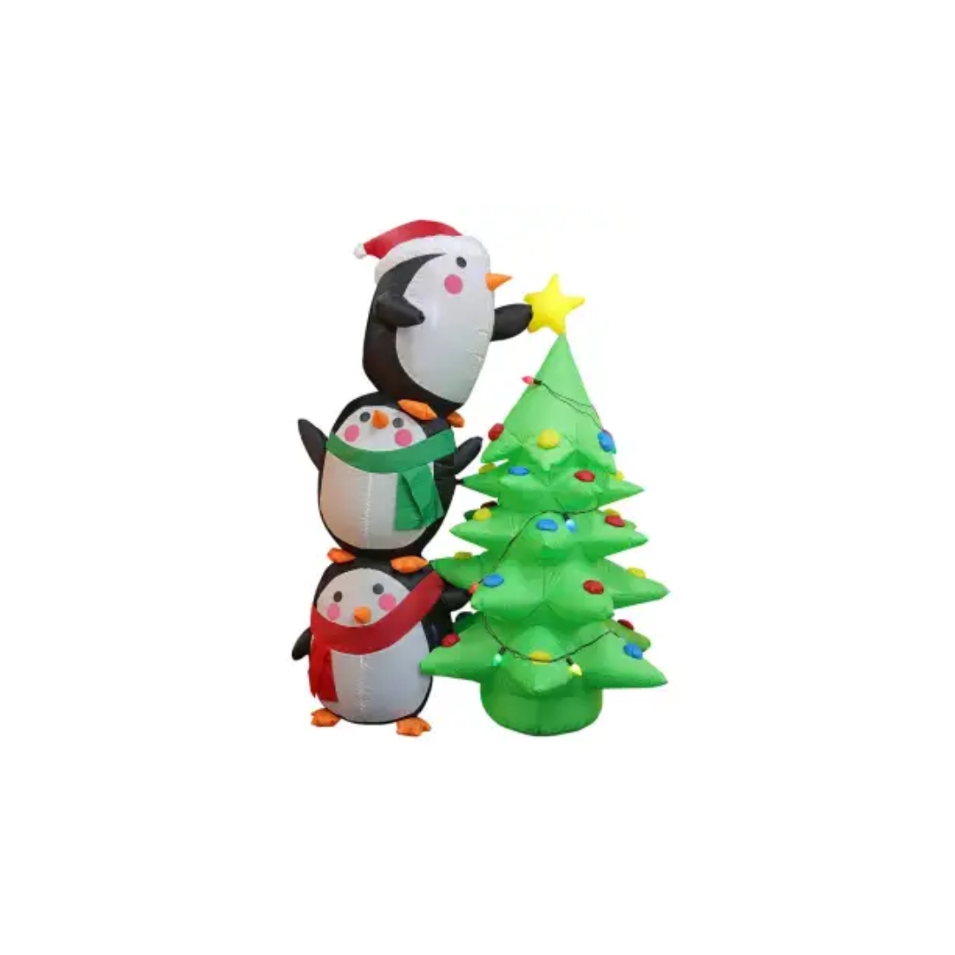 Inflable Navideño Members Mark Pingüino con Árbol 2.43m Bomba y Luces