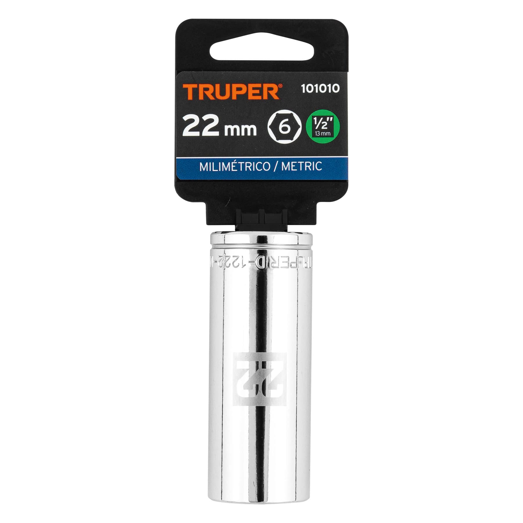 DADO LARGO DE 22 MM, 6 PUNTAS, CUADRO 1/2", TRUPER 101010