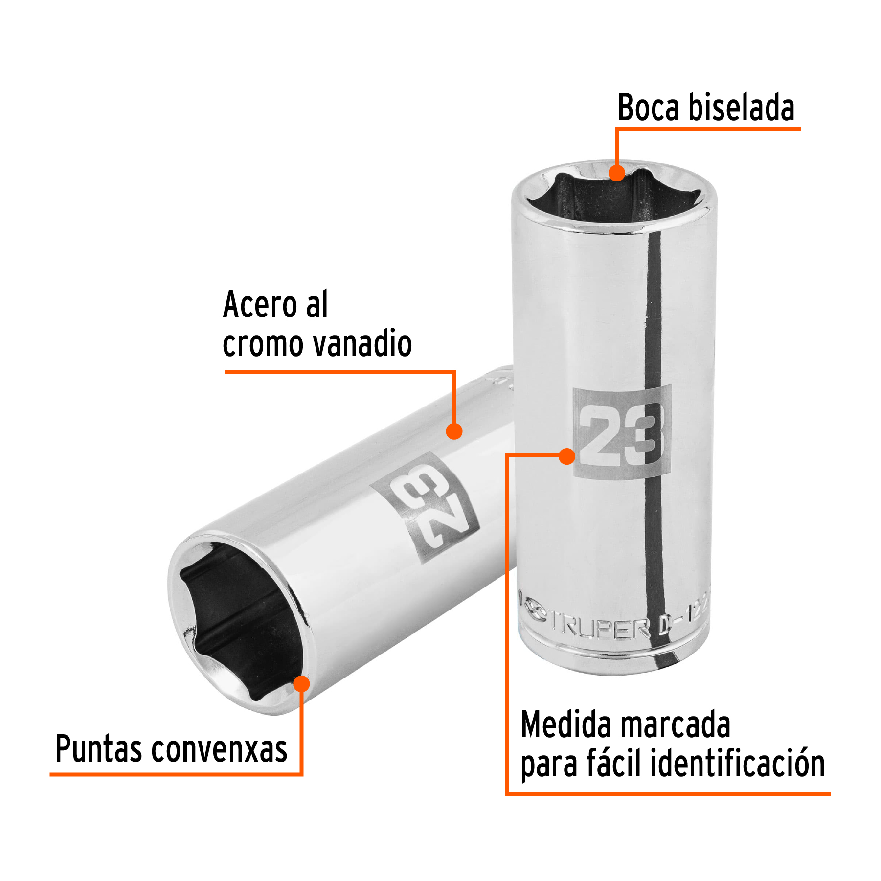 DADO LARGO DE 23 MM, 6 PUNTAS, CUADRO 1/2", TRUPER 101011