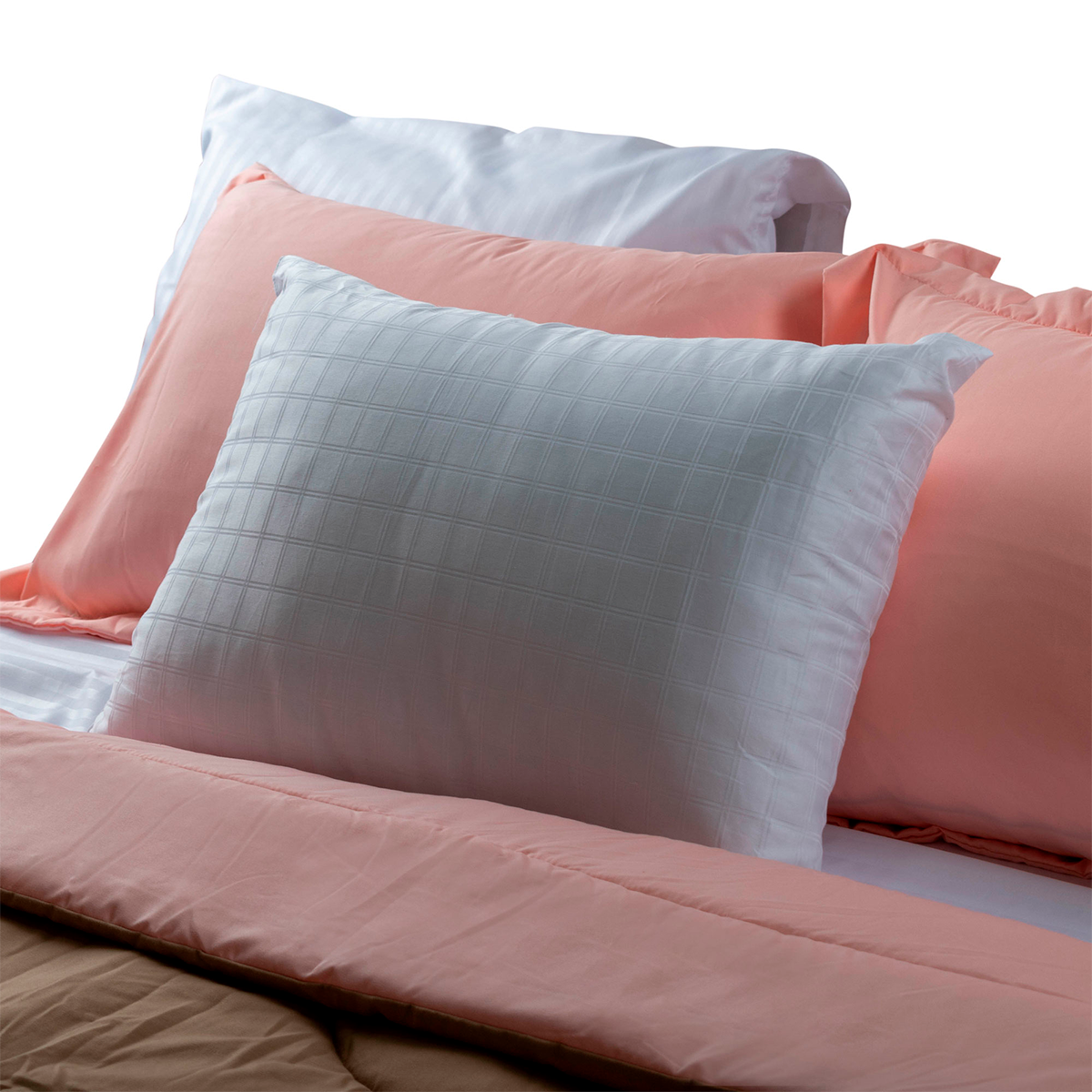 Set de cama con edredón King Size doble vista, Juego de Sabanas , 2 Almohadas y Una Frazada| Salmon