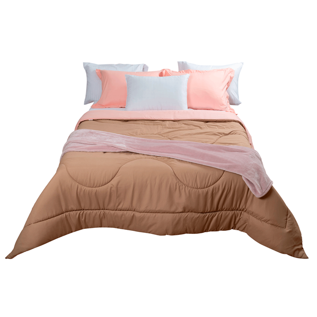 Set de cama con edredón King Size doble vista, Juego de Sabanas , 2 Almohadas y Una Frazada| Salmon