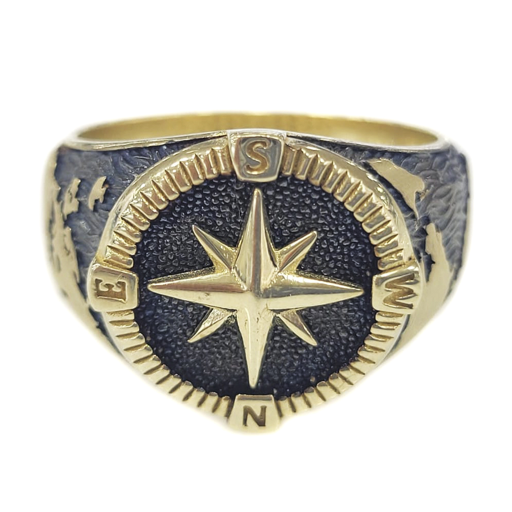 Anillo De Oro 10k Puntos Cardinales Importado
