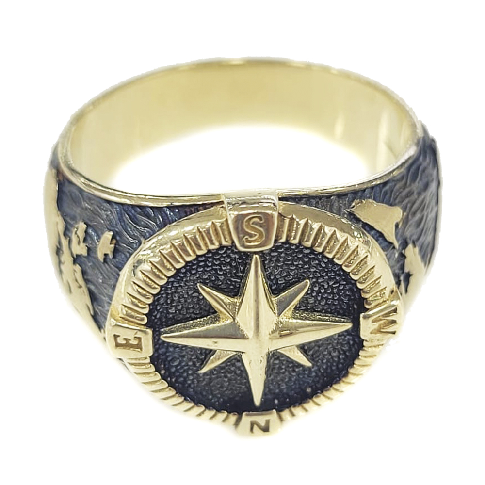 Anillo De Oro 10k Puntos Cardinales Importado