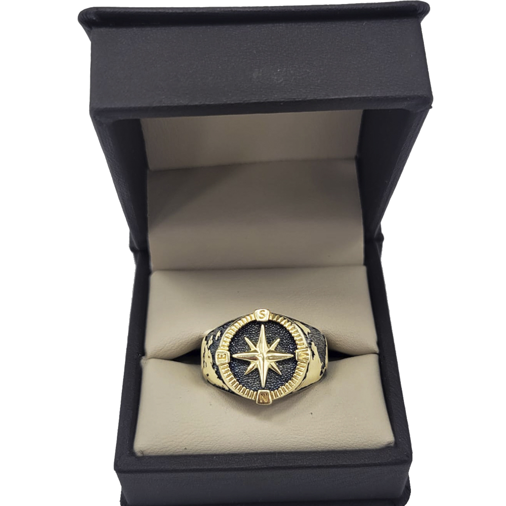 Anillo De Oro 10k Puntos Cardinales Importado