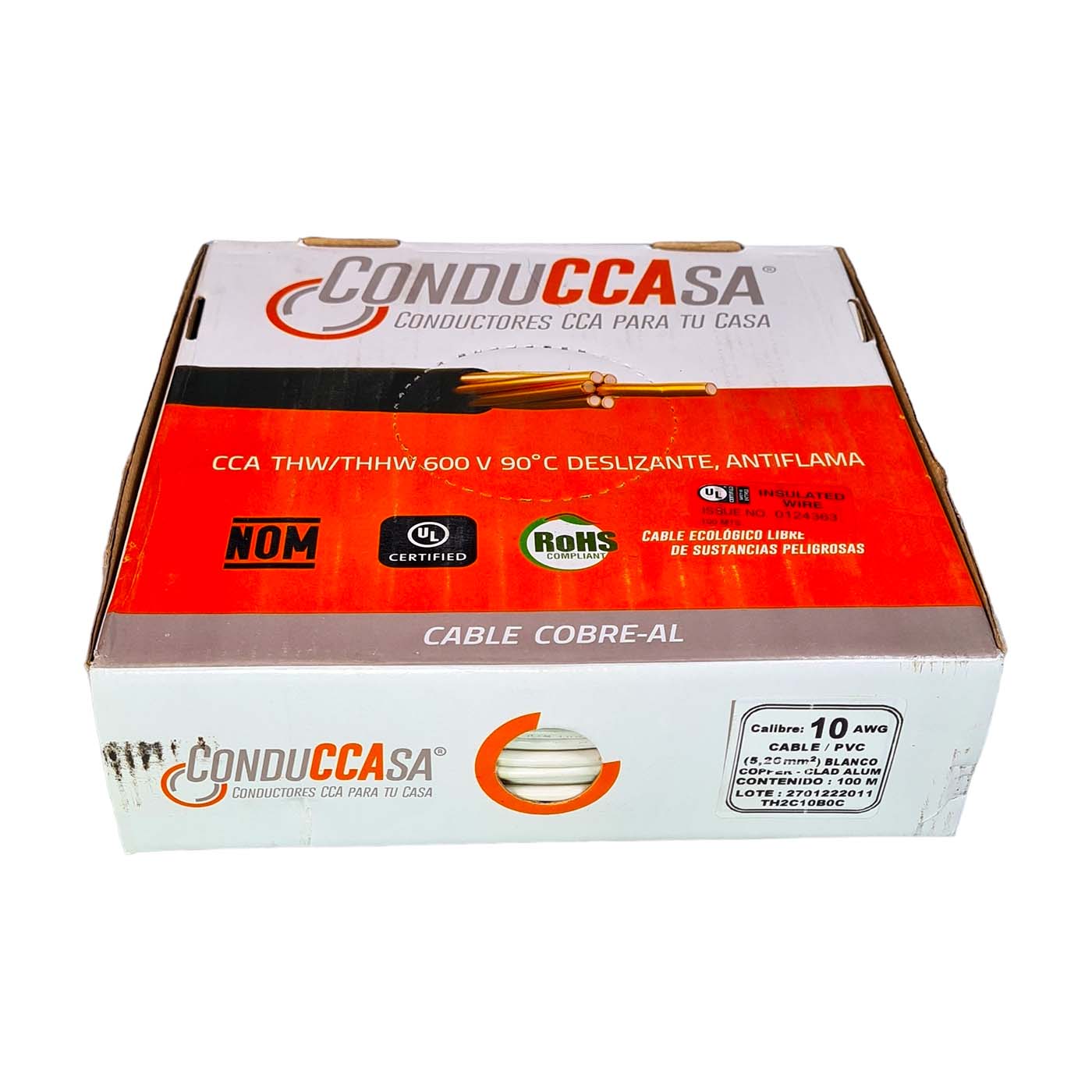 Rollo 100m Cable Eléctrico Calibre 10 Cobre-Al Antiflama Blanco THW / THHW