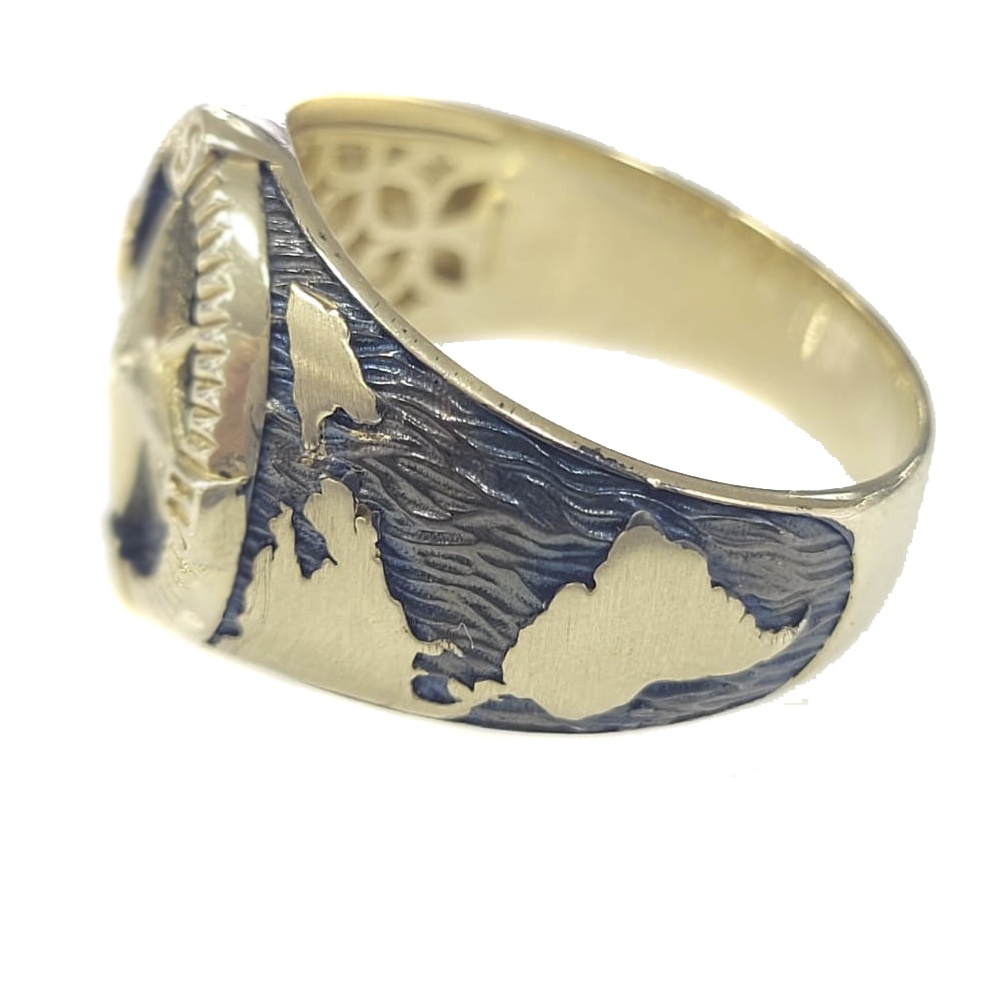 Anillo De Oro 10k Puntos Cardinales Importado