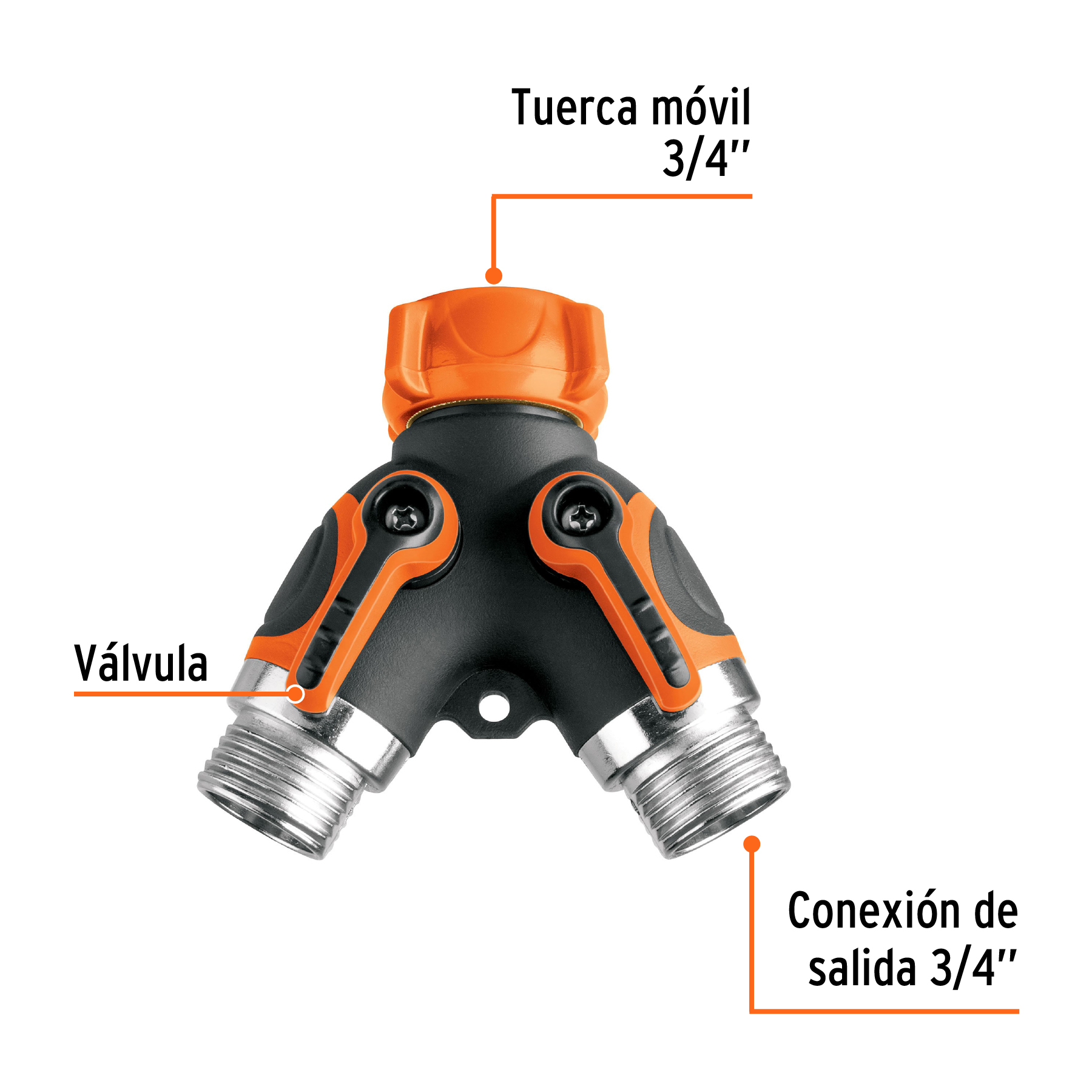 CONECTOR "Y" 3/4" METÁLICO CON RECUBRIMIENTO PARA MANGUERA TRUPER 102248