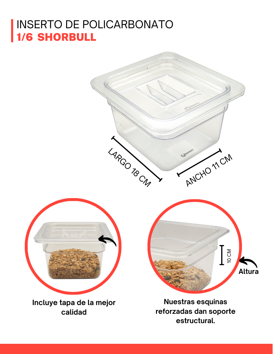 Inserto de Policarbonato con tapa de 1/6 de 10cm Shorbull
