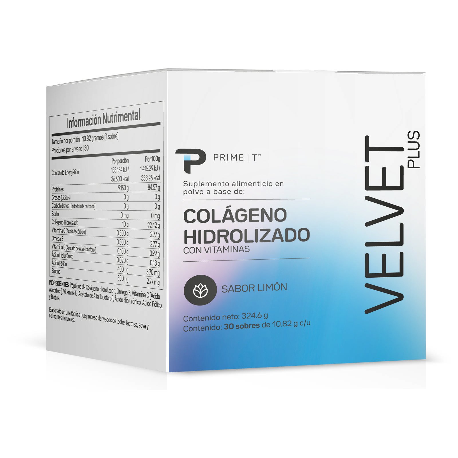 Colágeno hidrolizado Velvet+ Primetech 30 sobres 10.82 g c/u