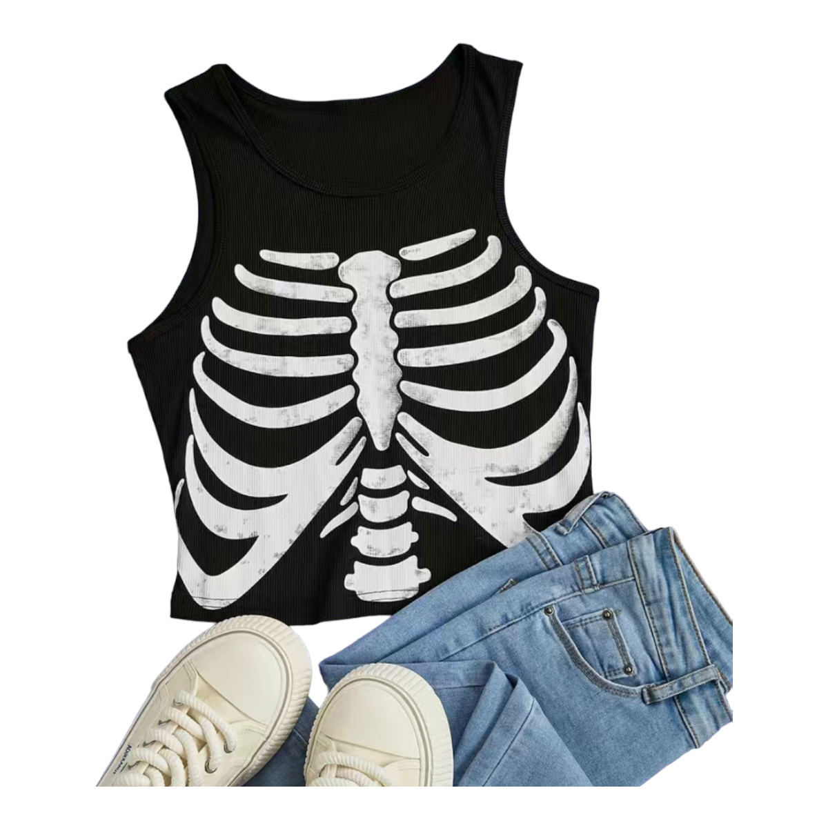 Crop Top Sin Mangas Camiseta Corta Calaca Huesos.