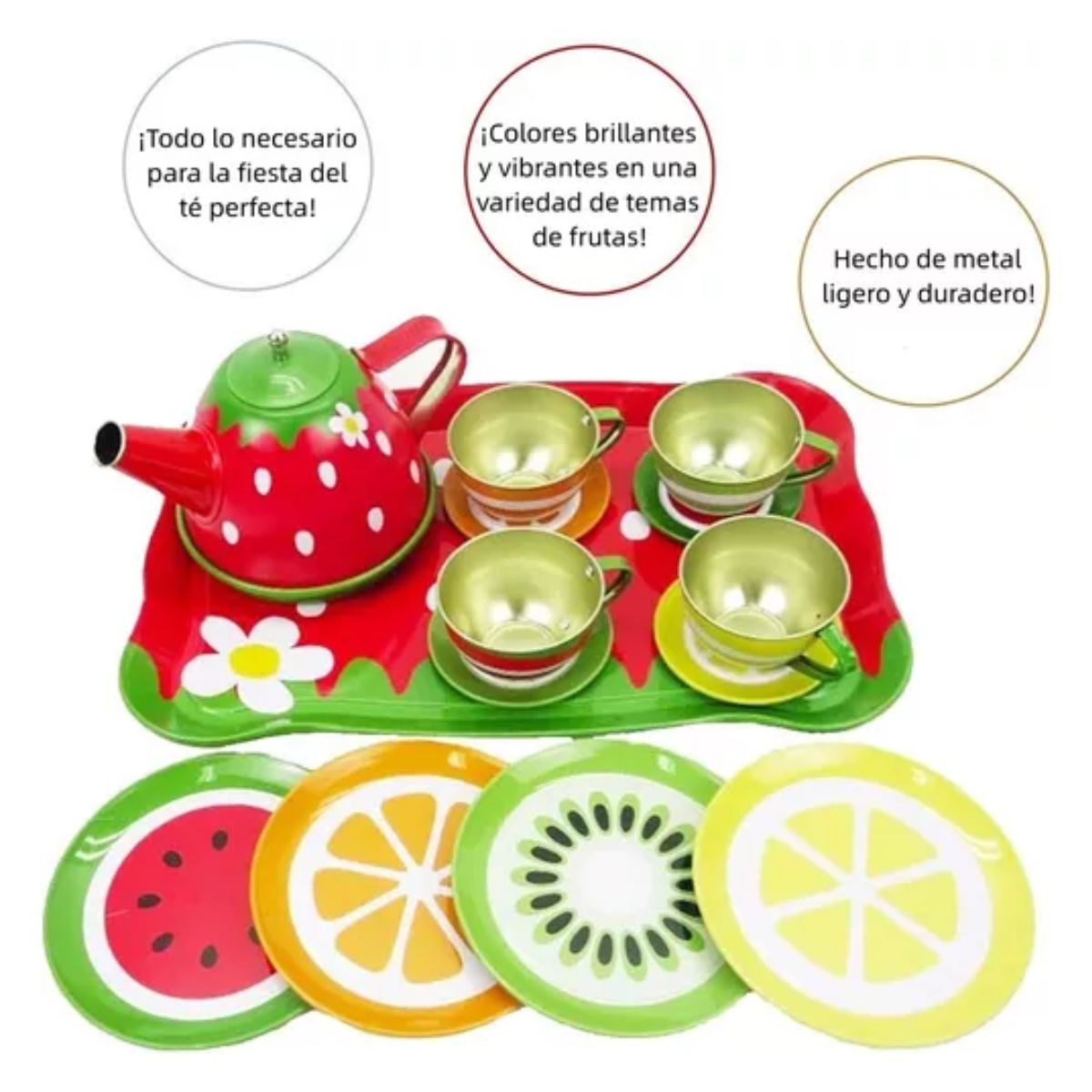 Juego De Té Para Niñas Tazas Plato Tetera con estuche de Fresa Rojo