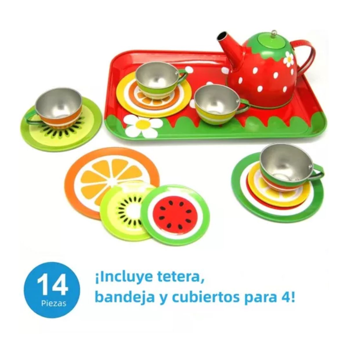 Juego De Té Para Niñas Tazas Plato Tetera con estuche de Fresa Rojo