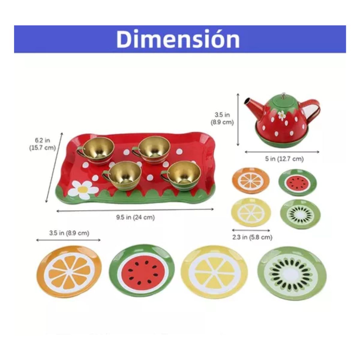 Juego De Té Para Niñas Tazas Plato Tetera con estuche de Fresa Rojo