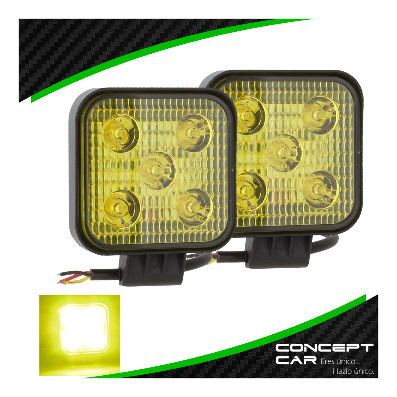 Par Faro Cuadrado Auxiliar 5 Led Fija Estrobo Colores 12-24v