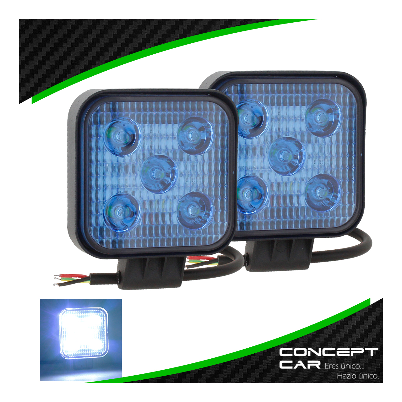Par Faro Cuadrado Auxiliar 5 Led Fija Estrobo Colores 12-24v