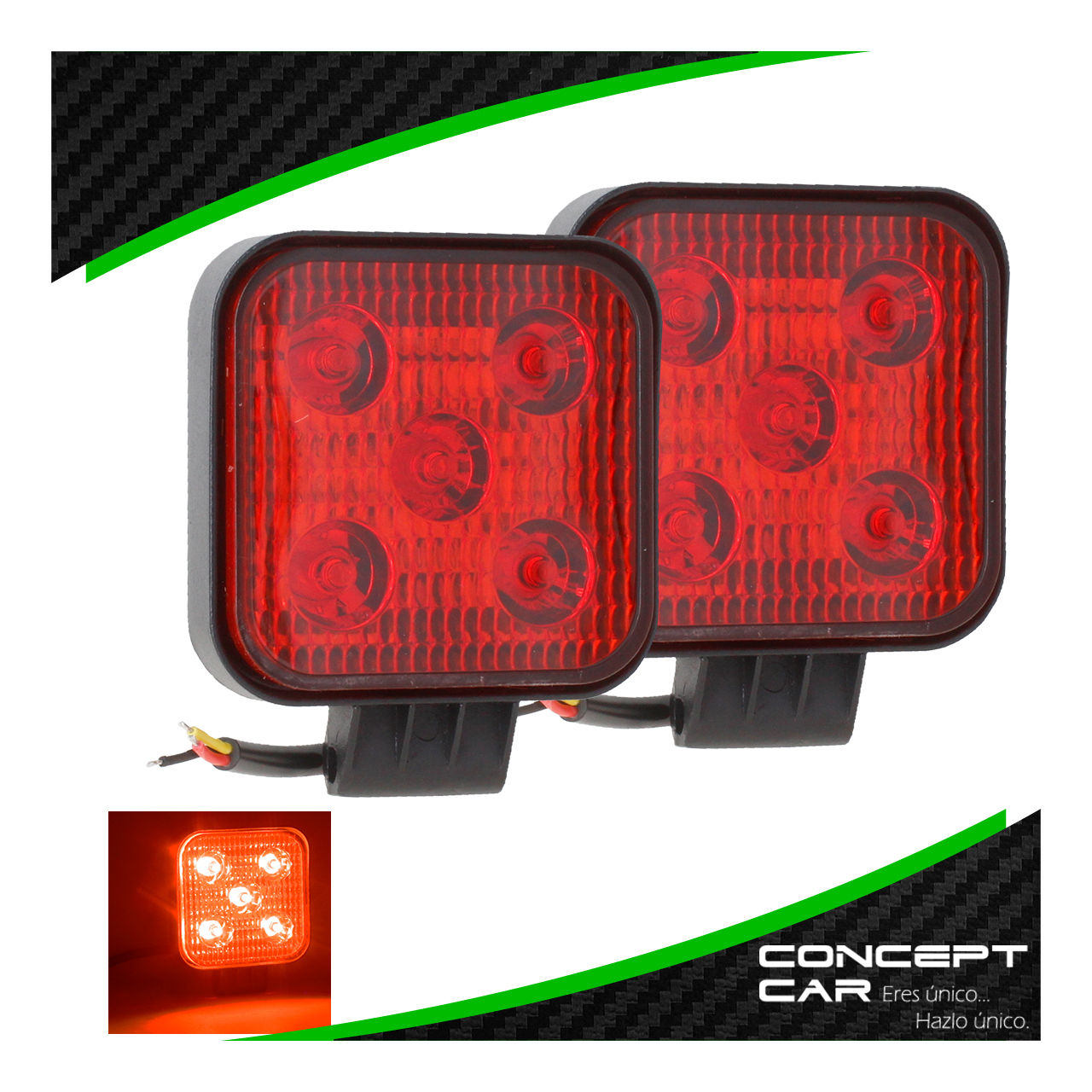 Par Faro Cuadrado Auxiliar 5 Led Fija Estrobo Colores 12-24v