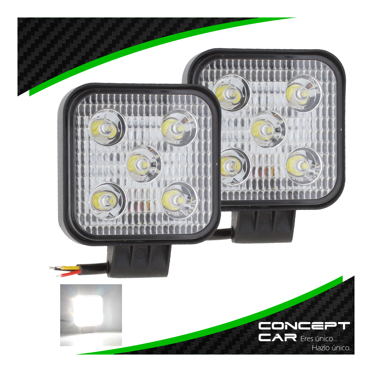 Par Faro Cuadrado Auxiliar 5 Led Fija Estrobo Colores 12-24v