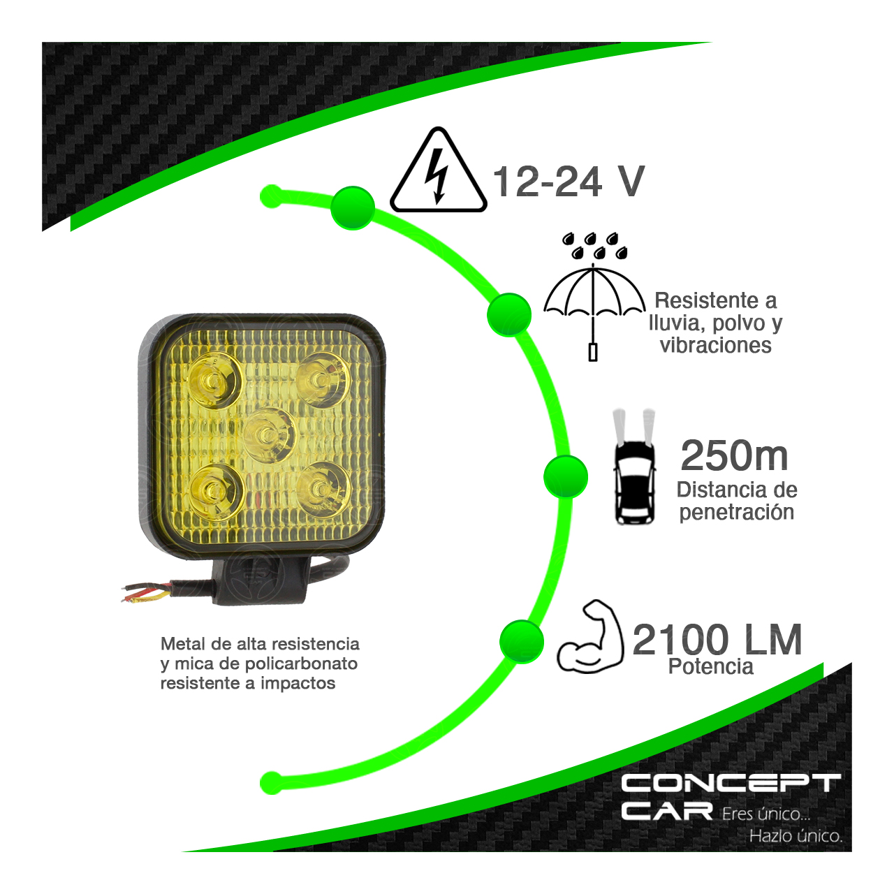 Par Faro Cuadrado Auxiliar 5 Led Fija Estrobo Colores 12-24v
