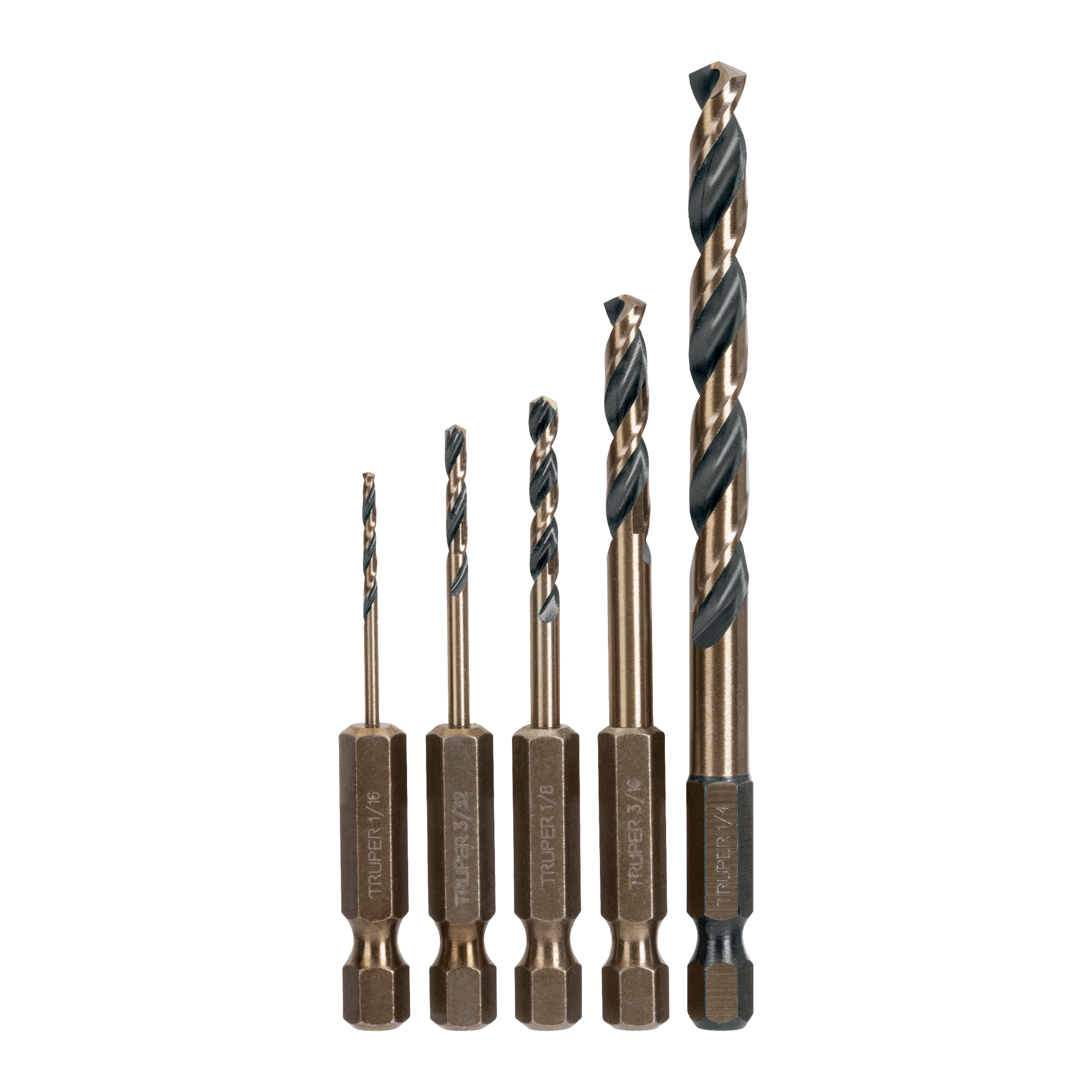 JUEGO DE 5 BROCAS HSS PARA METAL ZANCO CAMBIO RÁPIDO, TRUPER EXPERT 102251