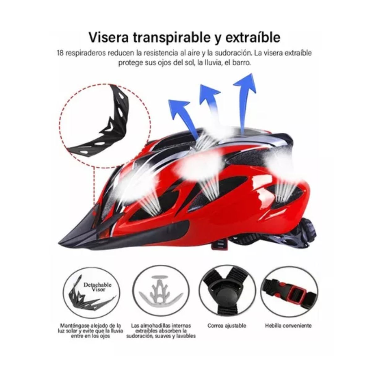 Kit Casco De Bicicleta luz De Bicicleta, gafas y mascara Negro con Rojo 