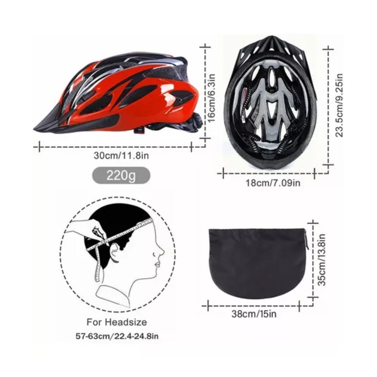 Kit Casco De Bicicleta luz De Bicicleta, gafas y mascara Negro con Rojo 