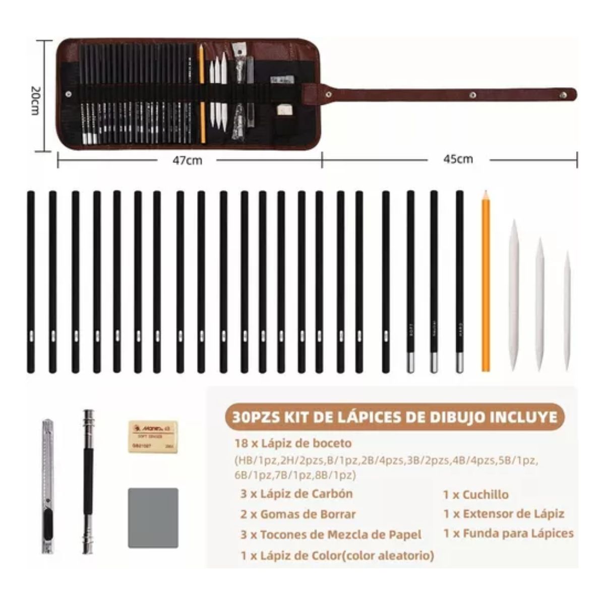 Set de arte y Dibujo Esbozando Bosquejo 30 Piezas 