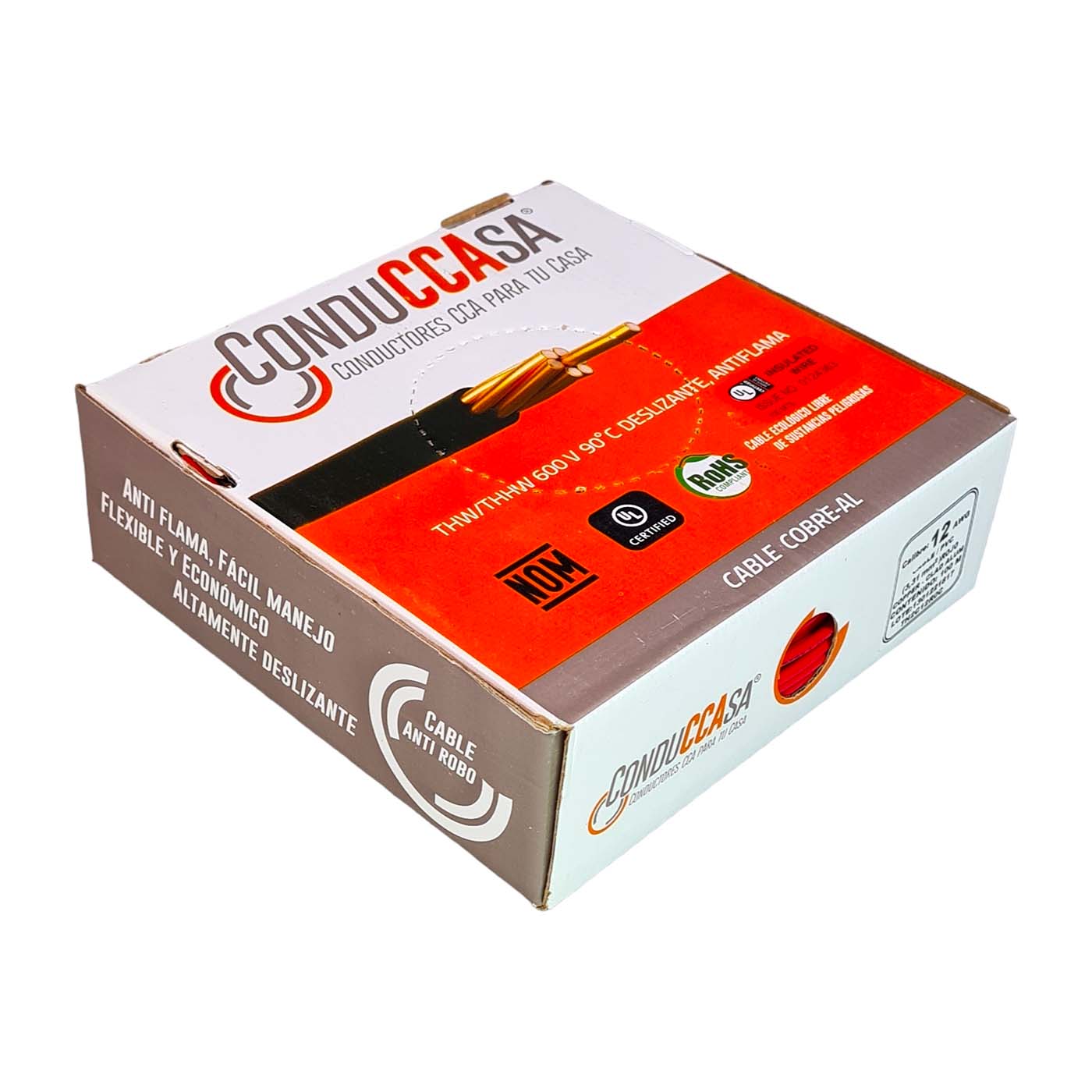 Rollo 100m Cable Eléctrico Calibre 12 Cobre-Al Antiflama Rojo THW / THHW