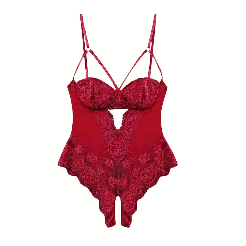 Body con encaje rojo sexy para dama.