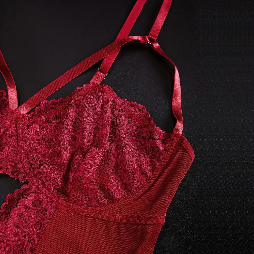 Body con encaje rojo sexy para dama.