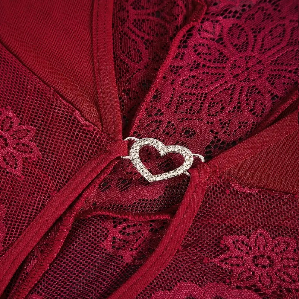 Body con encaje rojo sexy para dama.