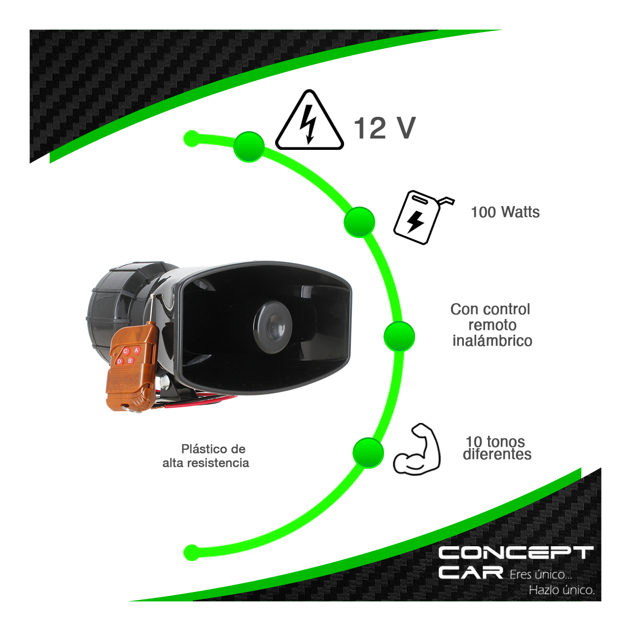 Sirena 10 Tonos Con Altavoz Tipo Patrulla Inalámbrica 100w