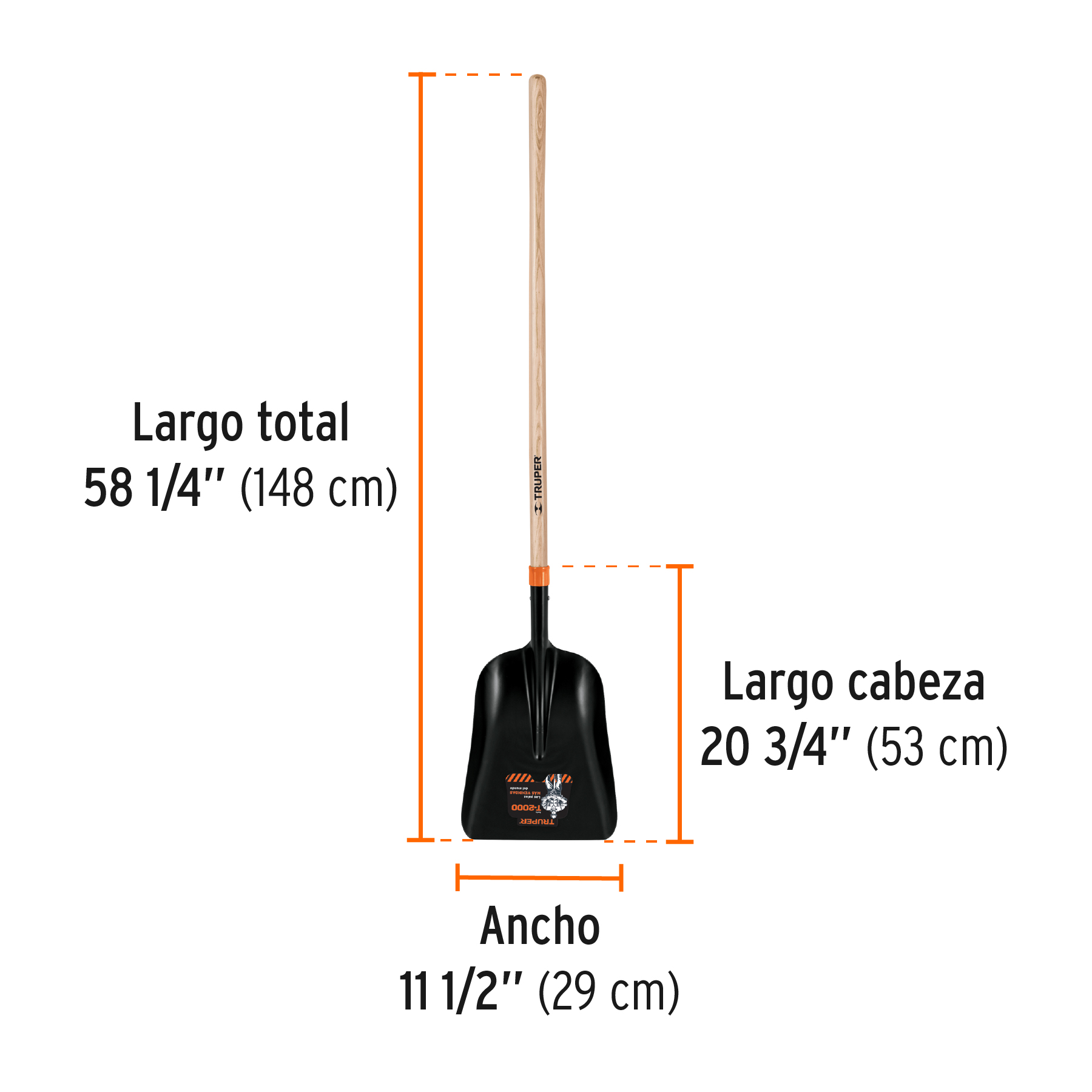 PALA CARBONERA CHICA T-2000 CON MANGO LARGO DE 43", TRUPER 102170