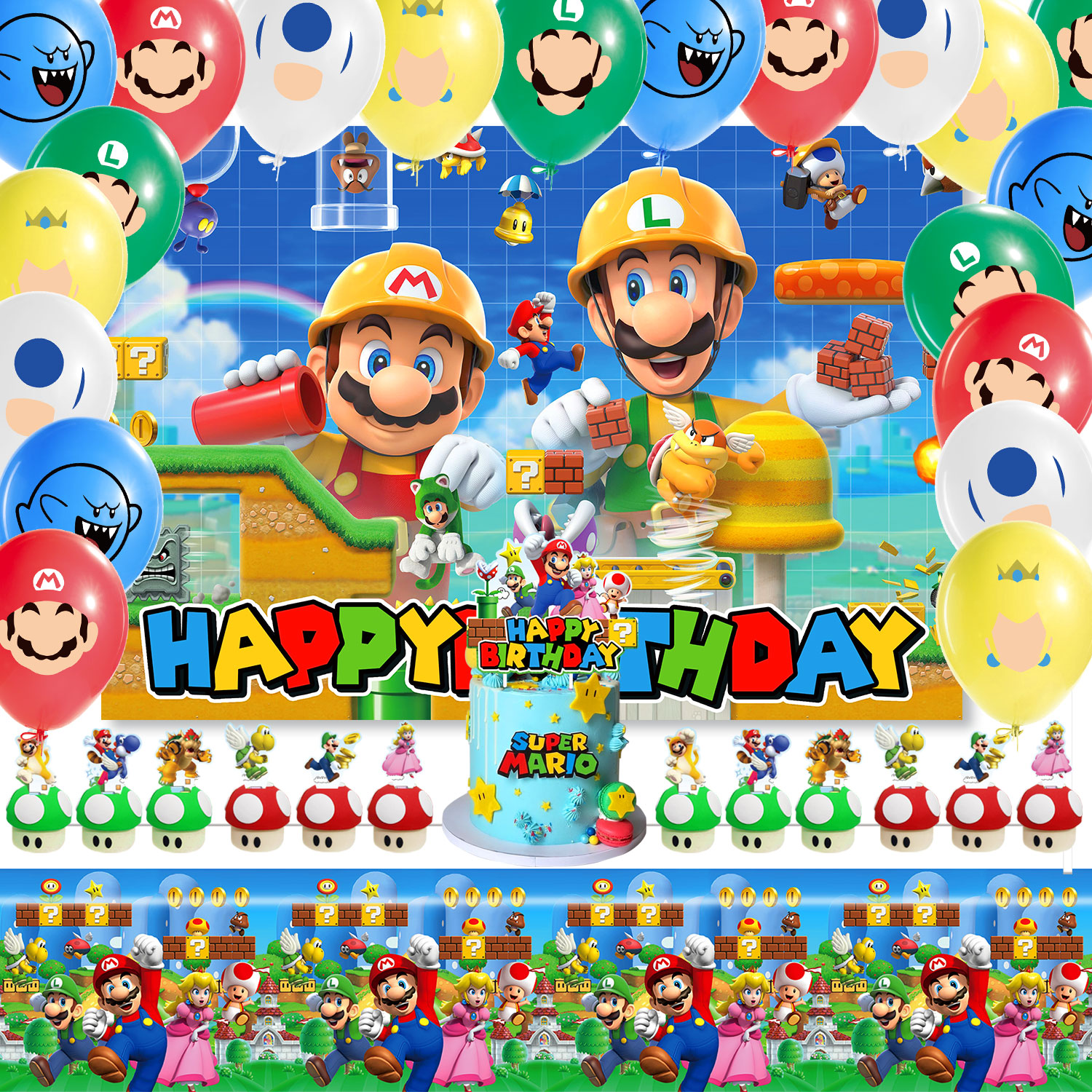 Globos De Cumpleaños Decoración con Kit de Fiesta Mario Bros y Luigi
